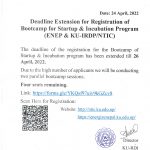 Deadline Extension for Registration of Bootcamp for Startup and Incubation Program (ENEP and KU-IRDP/NTIC)
