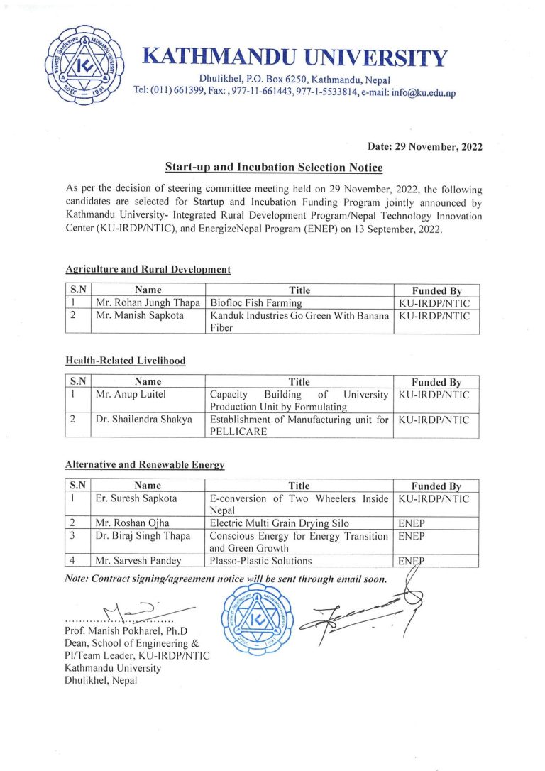 Start-up and Incubation Selection Notice